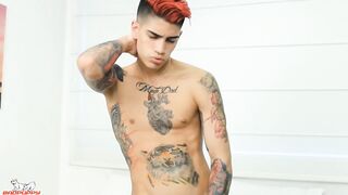 Maxs pants fall to the floor & he starts jacking his Colombian cock