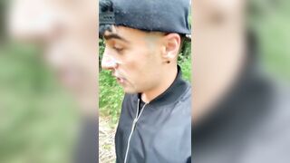 Walking outdoor with cum on face - cum walk and jerk off with covered face