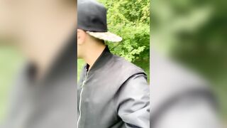 Walking outdoor with cum on face - cum walk and jerk off with covered face