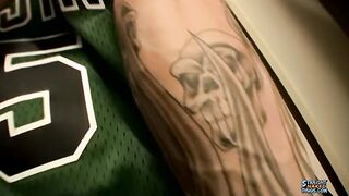 Straight thug Alex wanks his massive hairy cock solo