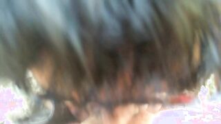 Latino with glasses sucks cock outdoor and swallows cum POV