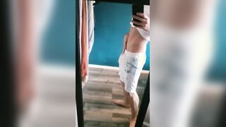 Lad flashes cock then cums a massive load