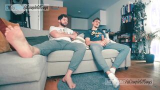 Got Hard Watching TV with my Bro / Mutual jerk-off / Helping each other Cum /