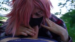 Cute Femboy blowing his BFs cock during a hike - NagisaIfs Adventure Blog #01