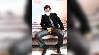 shiny satin suit bulge play 1