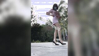 sissy in the rosy micro-skirt outdoor have fun country road 1