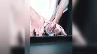 Good-sized jizz shot with fleslight with slow-movement