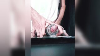 Good-sized jizz shot with fleslight with slow-movement