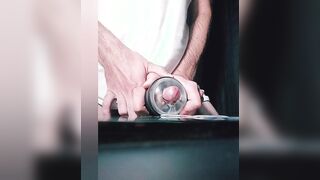 Good-sized jizz shot with fleslight with slow-movement