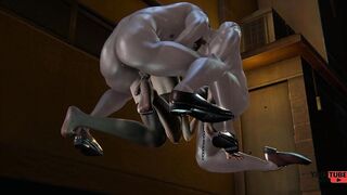 Femboy Yaoi - Ryo Sissy Guy in a 3some gargling and being banged