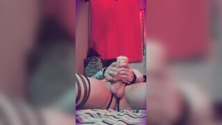 Femboy shooting straps all over