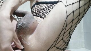 Toying with myself in fishnets