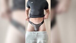 Muscle Stud in Cock-squeezing Jockstrap Demonstrating Off His Gym Pumped Donk After Gym Naughty Fellow