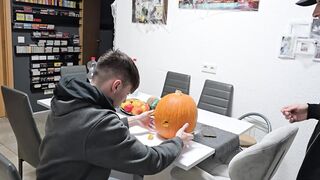 Homosexual dudes have fun: We bang the Halloween Pumpkin and jizm on it
