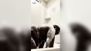 Ebony Femboy Showers and Plays with BIG BLACK COCK Fake penis