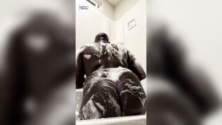 Ebony Femboy Showers and Plays with BIG BLACK COCK Fake penis