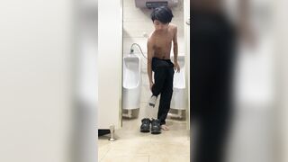 I was showering and tugging in the public douche at a DHL branch office, and I nearly got cau