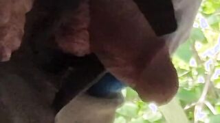 Pee outdoors.Lengthy milky man meat couldnt hold it anymore.