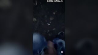 ER urinating in the splash and showcasing his boner in public near trucks