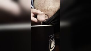 Slow piss into my coffee bowl