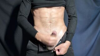 Solo personal onanism with bellowing Jism in love glove