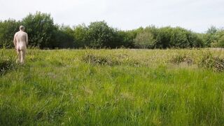 Boy bare outdoors ambles runs leaps and wanks aroused to demonstrate everyone his naked bod and rod as he masturbates