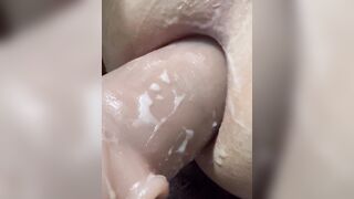 Close up deep assfucking gape jizm overflow