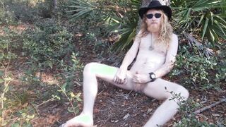Naturist hunts for a blower in the forest