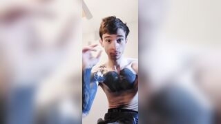 Inked bony fellow uncircumcised jizz-shotgun