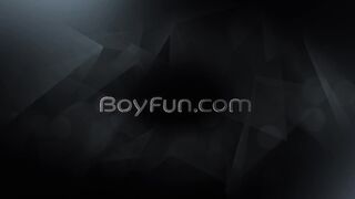 Greased light-haired guy takes a rock hard uncircumcised rod in his taut lil lad crevice!