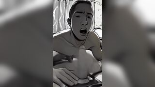 Grzwczny chłopak pokazuje twarz Anime - fuck stick lodzik