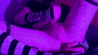 Femboy unlocks cell and plays with fake penis