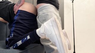 Bottom nuzzles sweat-soaked socks and gets a internal ejaculation