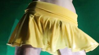 Lil Plaid Yellow G-string under Yellow Mini-skirt