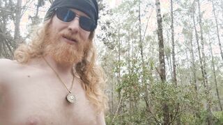 Fast bare jizz flow in the forest as trucks drive by!