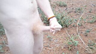 Fast bare jizz flow in the forest as trucks drive by!