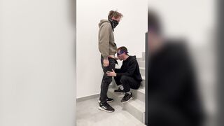 He deep-throats me till i jizm on the staircase