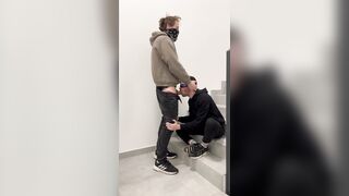 He deep-throats me till i jizm on the staircase