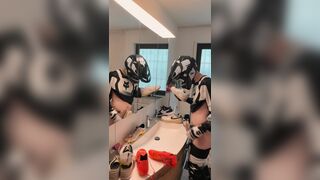 Mx Fellow porks his Nike trainers in front of the mirror and spunks