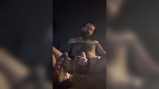 Bearded sissy toying with her joy button in underwear