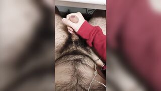 Hooded dude shoots a load after a day of freeballing