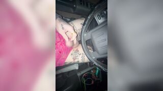 Tattooed Fellow Urinating on himself in drivers seat