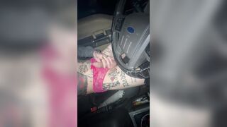 Tattooed Fellow Urinating on himself in drivers seat