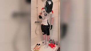 Homosexual soccer player bangs his Nike Air Intensity in the bathroom