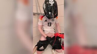 Homosexual soccer player bangs his Nike Air Intensity in the bathroom