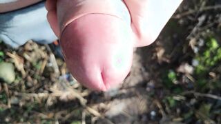 Mild slow fap off close up uncircumcised pink cigar outdoor - close up jizz