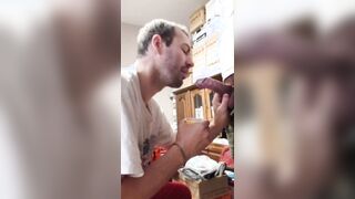 A boy deep throats the movers immense man-meat, who then shoots a load in his gullet.