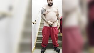 Tugging off until I suck my blast on the staircase