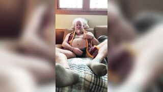 SOLES! Grizzly masturbates to flick sent by aficionado...blows a load simultaneously as movie worshipper!