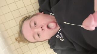 Sissy fellow gobbles his own jizz